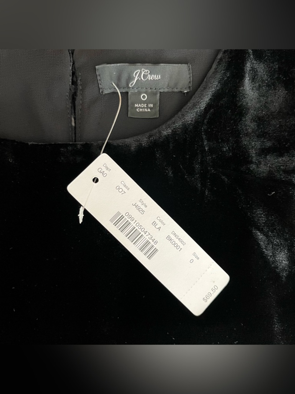 NWT J.Crew Women's Black Velvet Tank Top Size 0 Old Money Dark Academia Goth - Picture 3 of 4